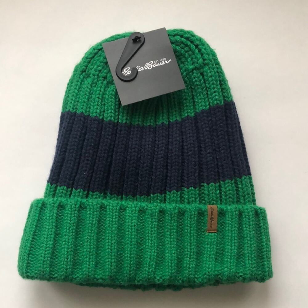 NWT Eddie Bauer Blue and Green Striped Beanie